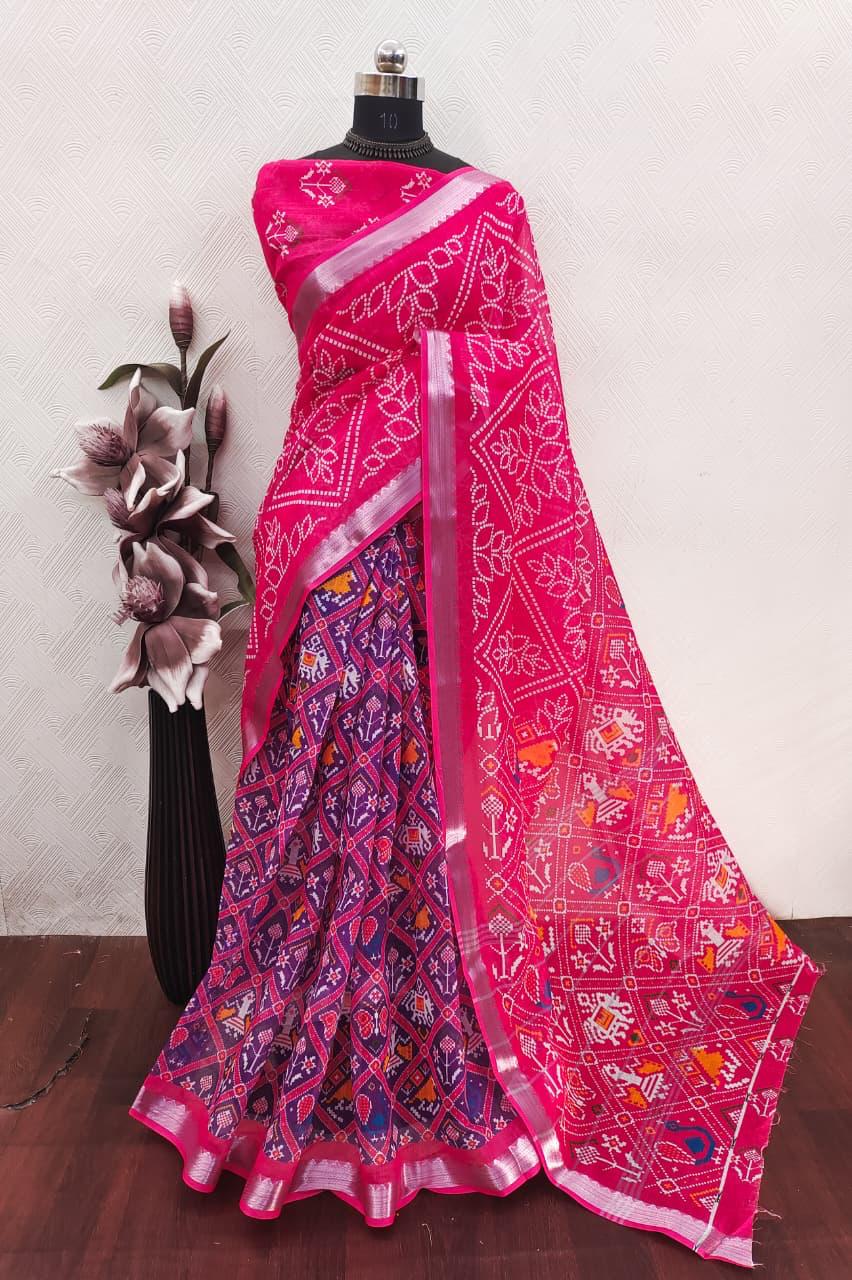 Premium Pink & Purple Designer Saree with Traditional Motifs & Zari Border