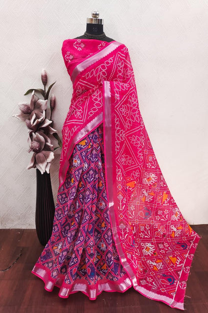 Premium Pink & Purple Designer Saree with Traditional Motifs & Zari Border