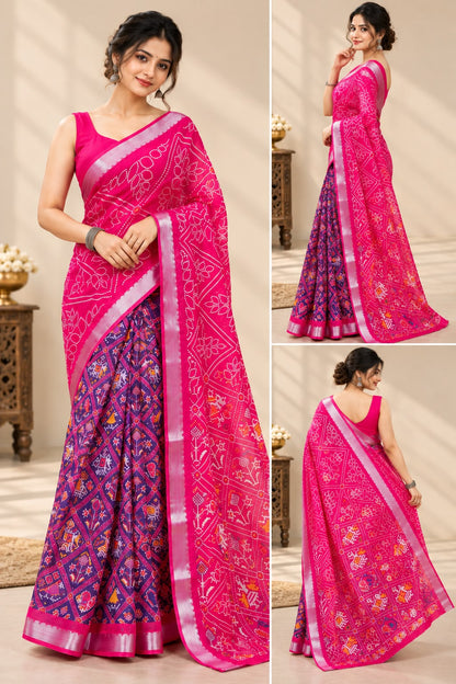 Premium Pink & Purple Designer Saree with Traditional Motifs & Zari Border