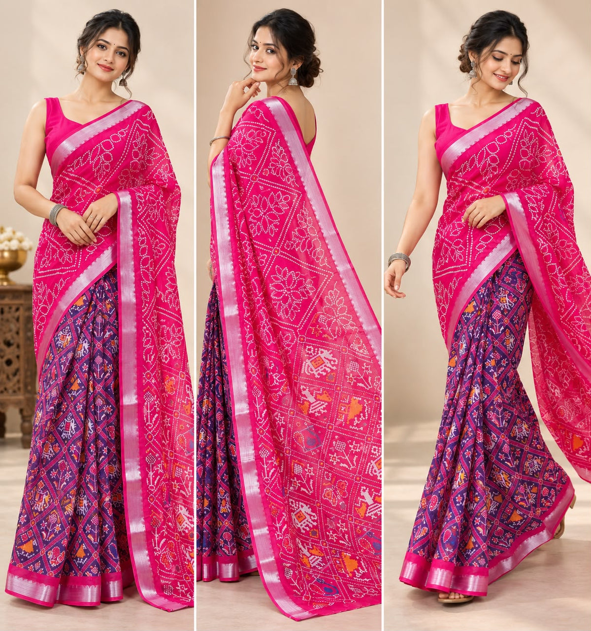 Premium Pink & Purple Designer Saree with Traditional Motifs & Zari Border