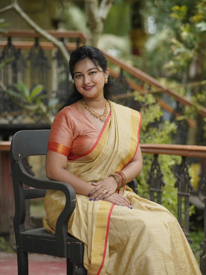 Golden Soft Pure Cotton Silk Saree