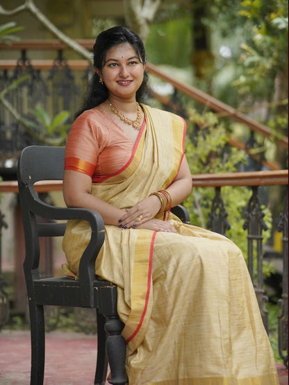 Golden Soft Pure Cotton Silk Saree