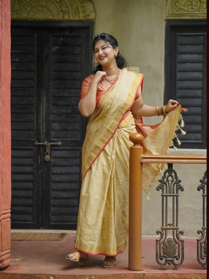 Golden Soft Pure Cotton Silk Saree