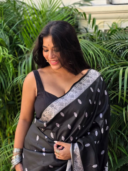 Black Banarasi Soft Silk Saree