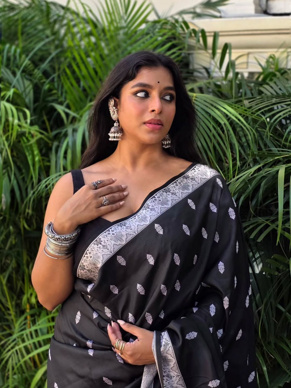 Black Banarasi Soft Silk Saree