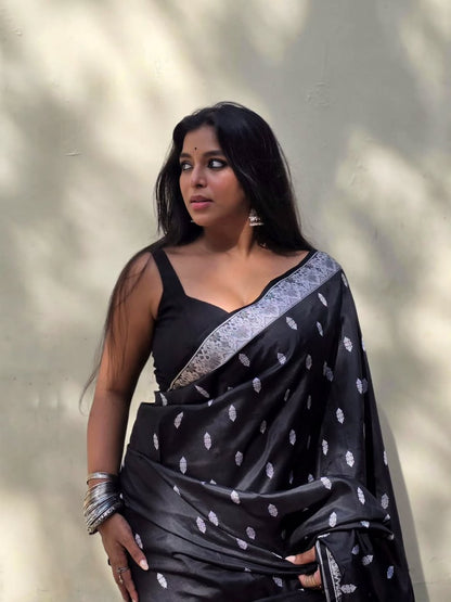 Black Banarasi Soft Silk Saree