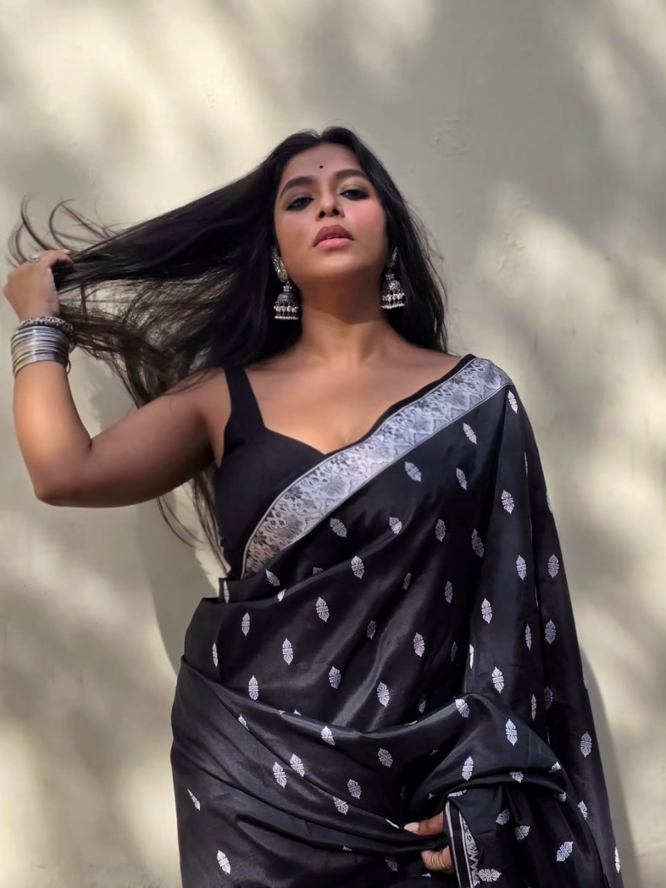Black Banarasi Soft Silk Saree