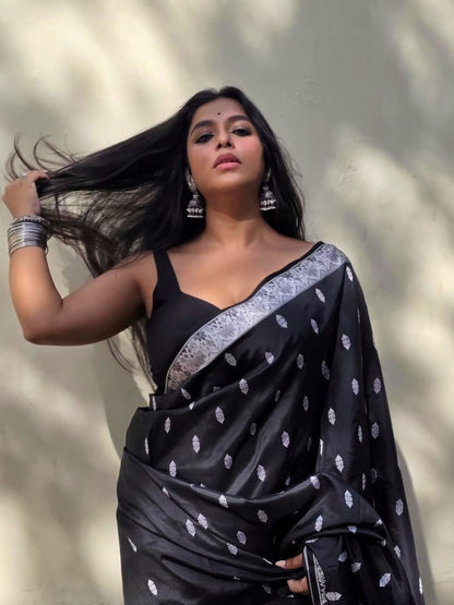 Black Banarasi Soft Silk Saree
