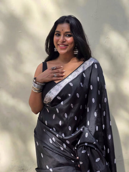 Black Banarasi Soft Silk Saree
