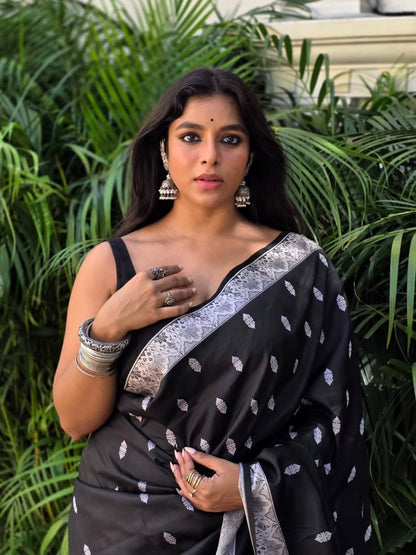 Black Banarasi Soft Silk Saree