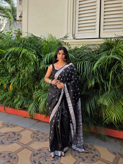 Black Banarasi Soft Silk Saree