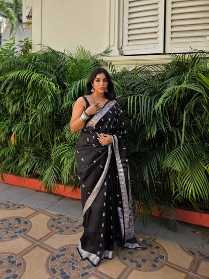 Black Banarasi Soft Silk Saree