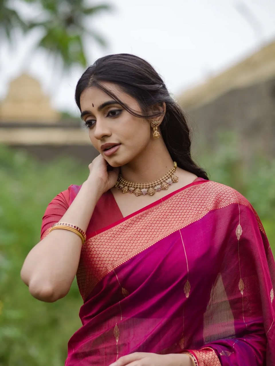 Rani Pink Soft Silk Primium Saree
