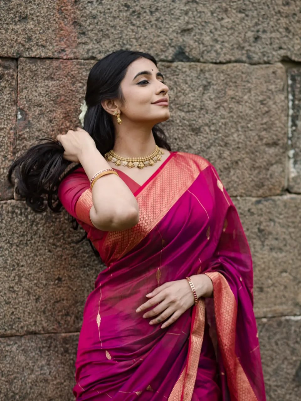 Rani Pink Soft Silk Primium Saree