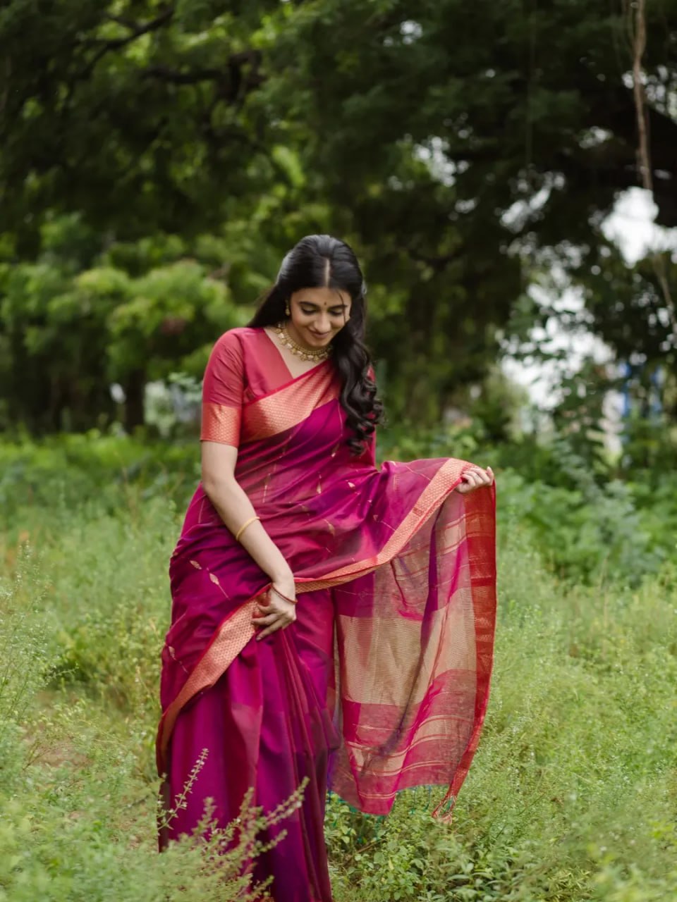 Rani Pink Soft Silk Primium Saree