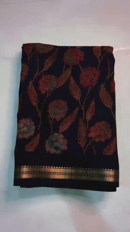 Soft Tissue Silk Saree With All-Over Flower Print