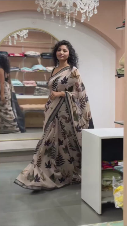 Premum Look Soft Linen Cotton Saree With Silver Broder