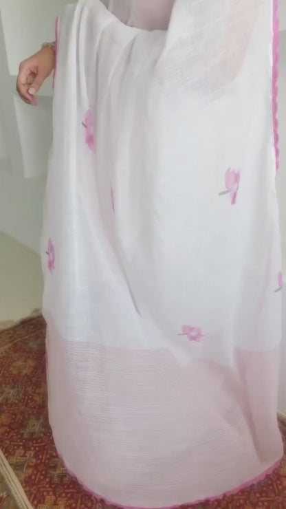 Soft Linen Cotton With Lace Broder Saree