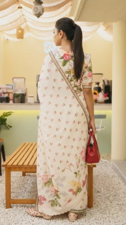 Premum Look Soft Linen Cotton Floral Print Saree