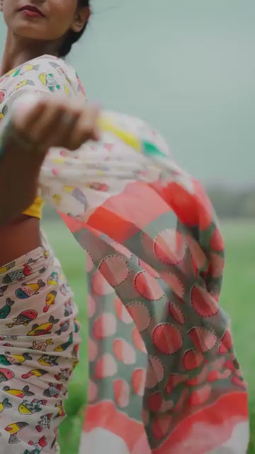 White Printed Mul Cottan Saree