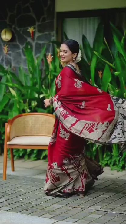 Royal Maroon Ajrakh Saree | Timeless Elegance