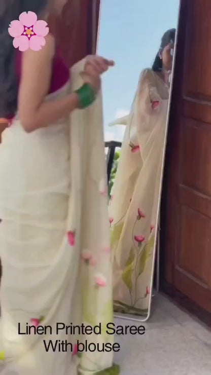 Soft Linen cotton Saree With Design Pallu