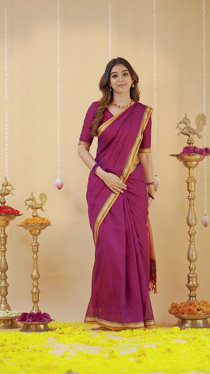 Pink Handloom Narayanpet Cotton Saree