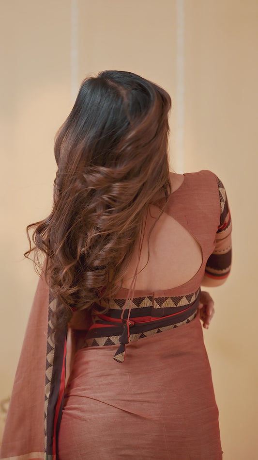 Peach Handloom Narayanpet Cotton Saree