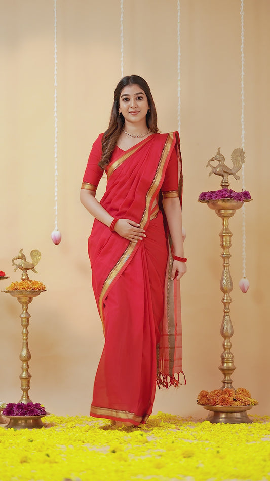 Red Handloom Narayanpet Cotton Saree