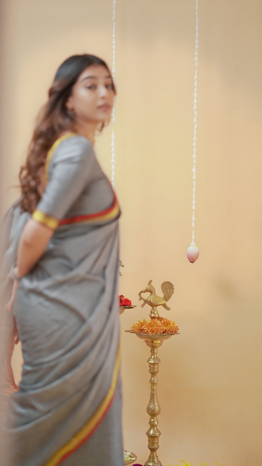 Grey Handloom Narayanpet Cotton Saree