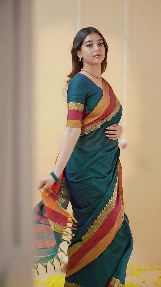 Teal Handloom Narayanpet Cotton Saree