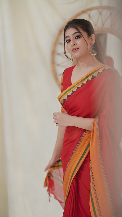 Red Handloom Narayanpet Cotton Saree