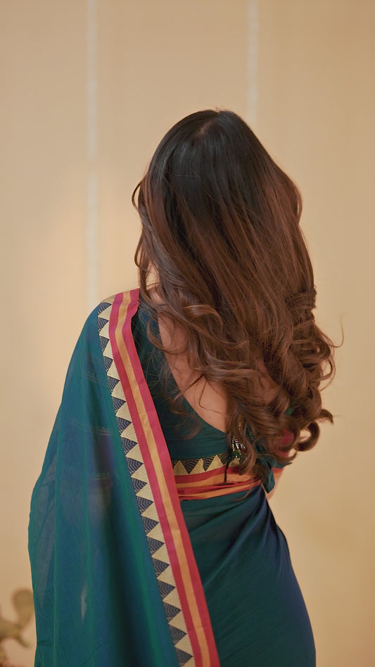 Teal Handloom Narayanpet Cotton Saree