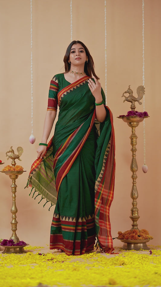 Dark Green Handloom Narayanpet Cotton Saree