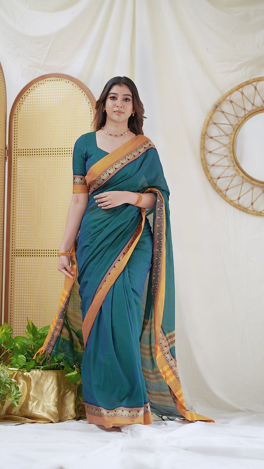 Teal Color  Narayanpet Cotton Saree