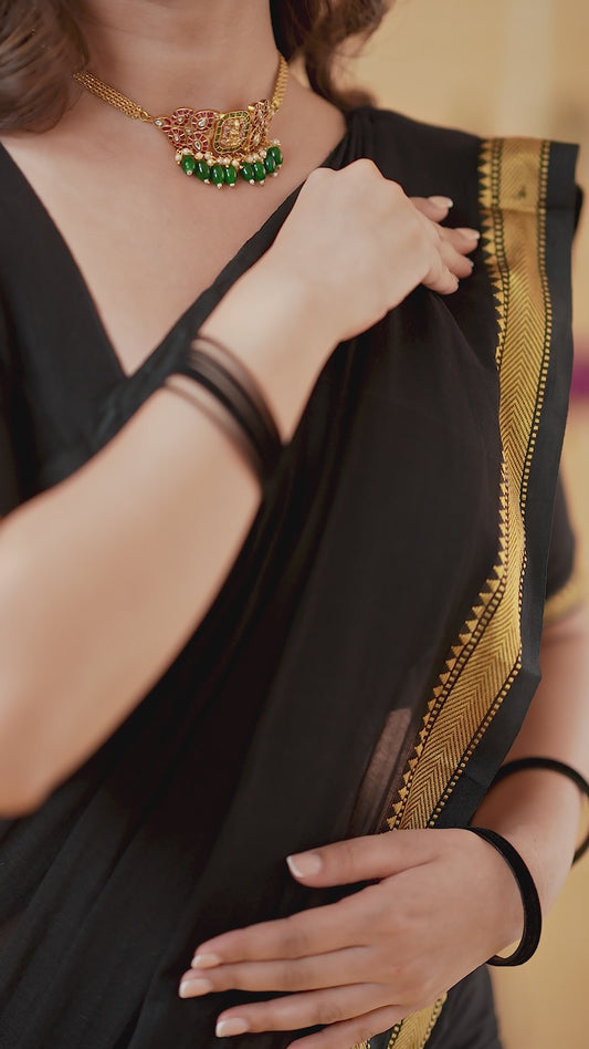 Black Handloom Narayanpet Cotton Saree