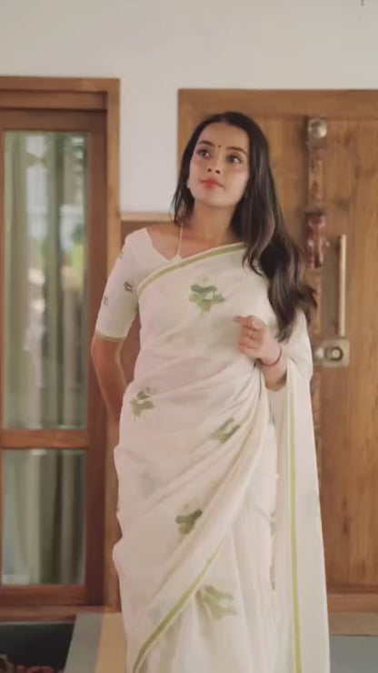 Premum Look Soft Linen Cotton Floral Print Saree