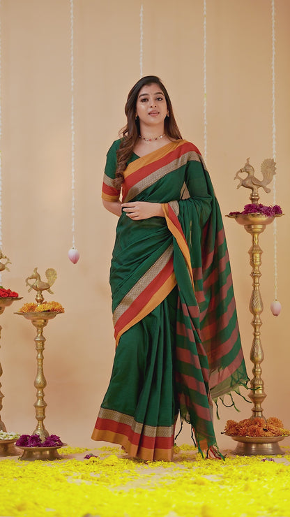 Dark Green Handloom Narayanpet Cotton Saree