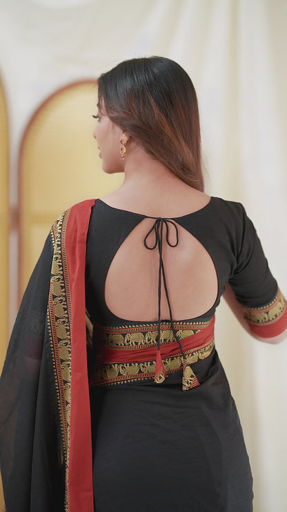 Black Handloom Narayanpet Cotton Saree